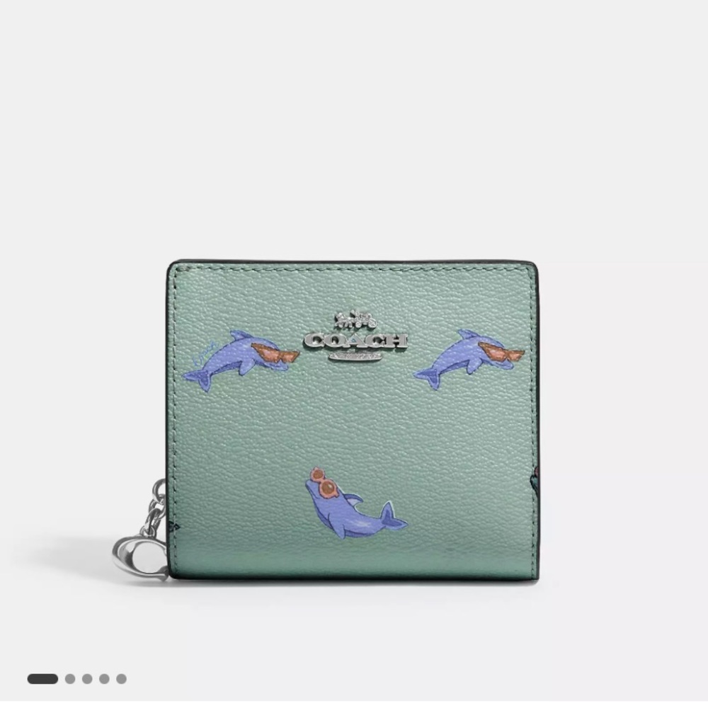 Coach Blue Dolphin Print Snap Wallet NWT CK436